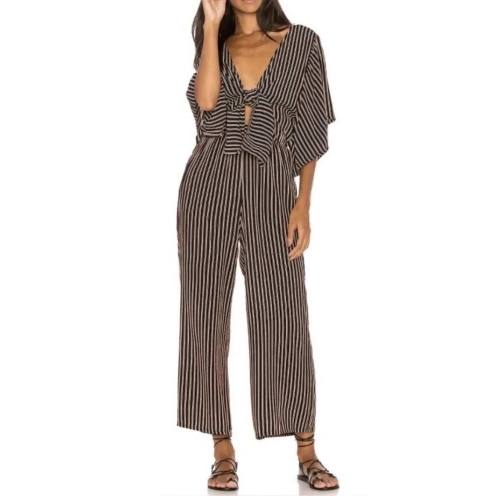 Faithfull The Brand Navy Red White Striped Tie Front Kimono Jumpsuit Size 2 #8